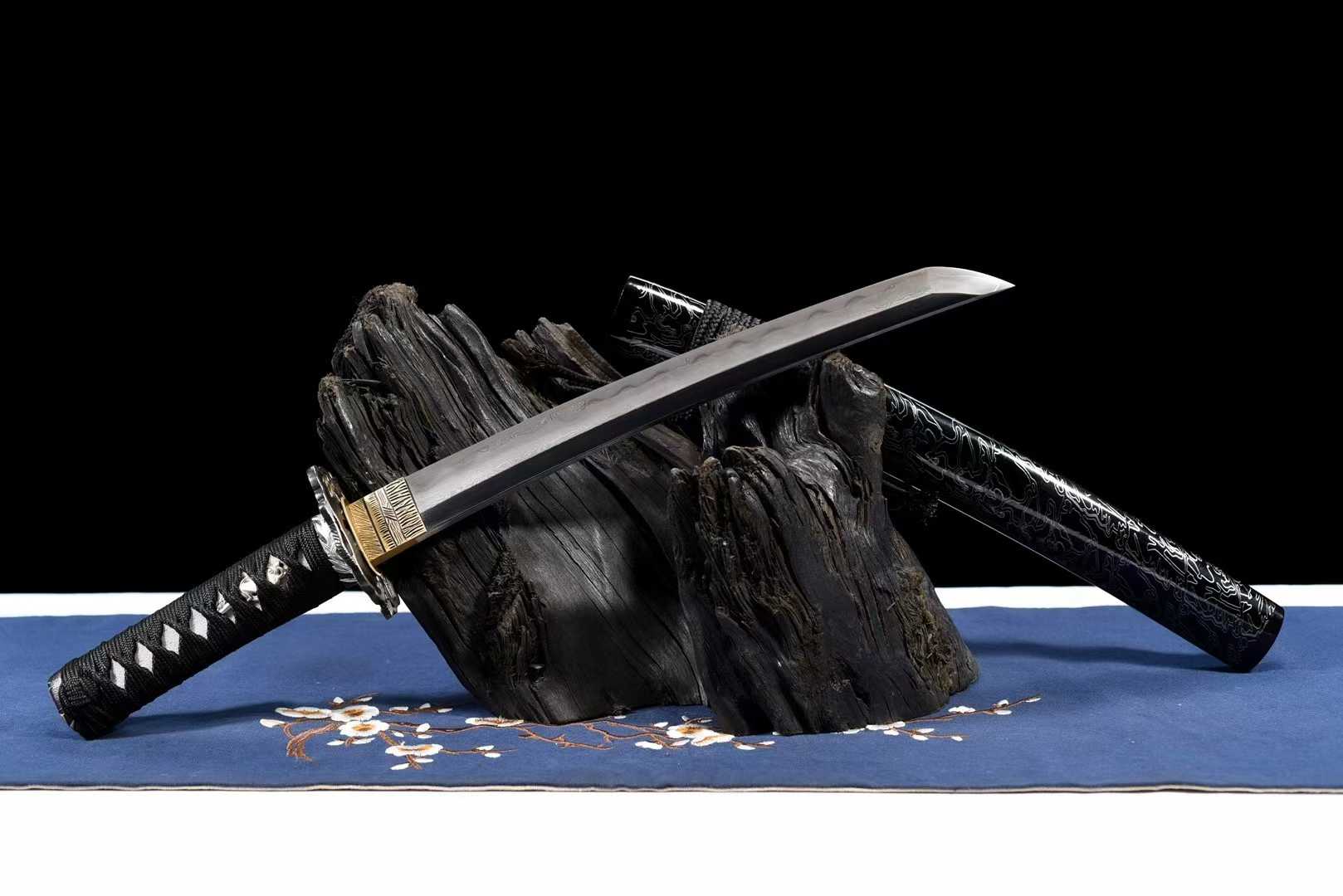 Kiếm Nhật Tanto Dạ Tu – Tuyệt tác 12-inch, Thép Bách Luyện T10, Hoa Văn Độc Đáo